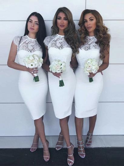 White Satin Sheath Jewel Knee Length Bridesmaid Dress