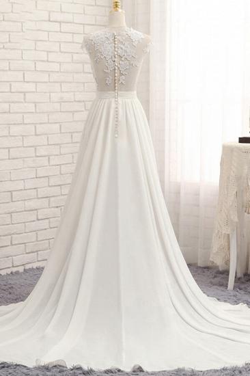 Elegantes ärmelloses Brautkleid aus Chiffon mit Applikationen | A-Linie Jewel White Brautkleider_3