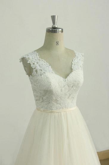 Elegant Lace Straps V-neck Appliques Wedding Dress | Tulle Ruffles A-line Bridal Gowns_4