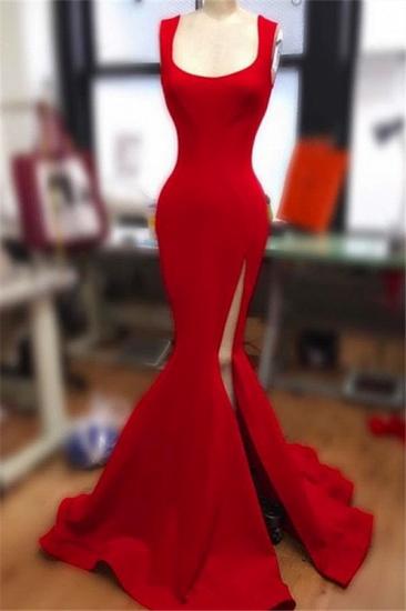 Straps Red Mermaid Sexy Split Prom Dresses Günstige 2022 | Ärmellose Online-Abendkleider mit eckigem Ausschnitt