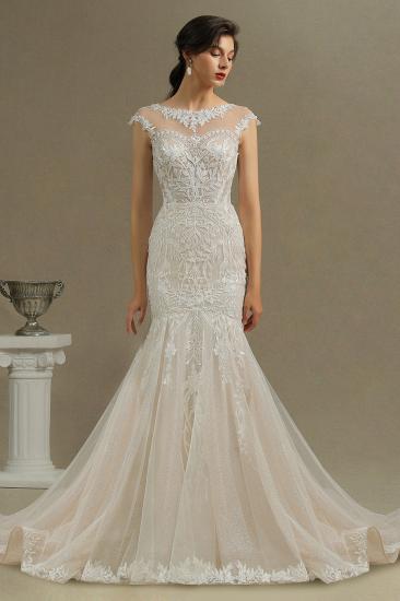 Charming Mermaid Wedding Gown Lace Appliques Cap Sleeve Garden Wedding Dress_3
