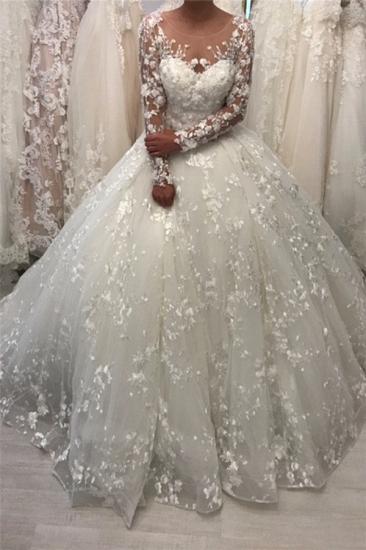 Elegant Long sleeves Lace White Ball Gown Floor length Wedding Dresses_1