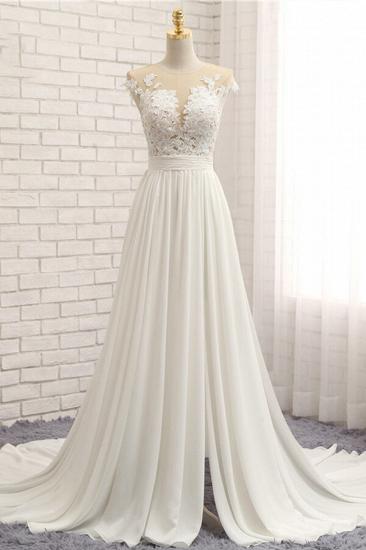Elegantes ärmelloses Brautkleid aus Chiffon mit Applikationen | A-Linie Jewel White Brautkleider_1