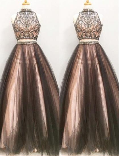 Sleeveless 2022 Formal Dress Glamorous Tulle A-Line Two-Pieces Crystal Prom Dress