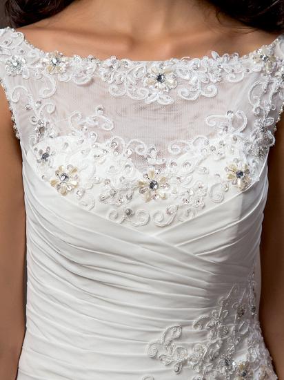 Sheath Wedding Dress Bateau Chiffon Cap Sleeve Bridal Gowns Court Train On Sale_7