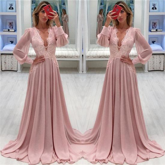Pink Chiffon Bubble Sleeves Sexy Evening Dresses | Sexy V-neck Cheap Formal Dresses 2022_3