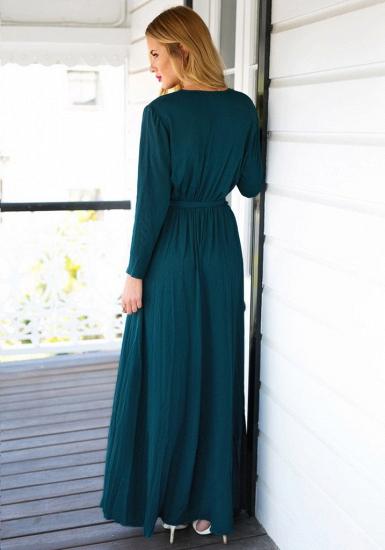Long Sleeve Plunging Neck Summer Dress Chiffon Slit Long Party Gowns_2