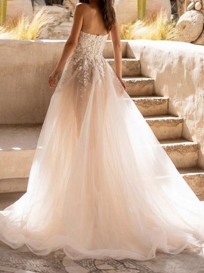 A-Line Wedding Dresses Sweetheart Tulle Sleeveless Bridal Gowns Formal See-Through Sweep Train_2