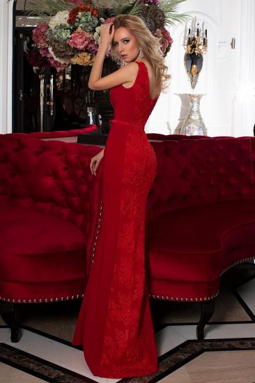 Stunning Jewel Neck Red Lace Mermaid  Evening Maxi Dress_2