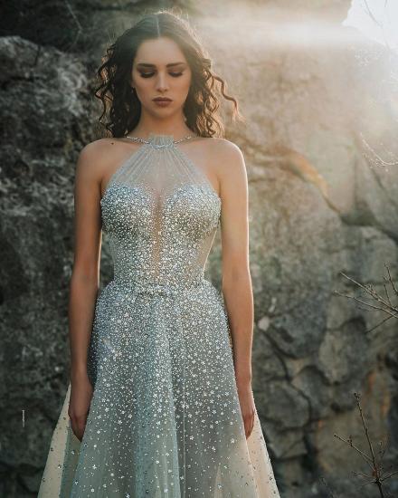 Luxury Halter Backless Sparkle Beads Ball Gown Prom Dress_2