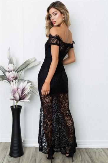 Black Off Shoulder Lace Evening Dresses | 2022 Lace Sheath Ankle Length Formal Dress_3