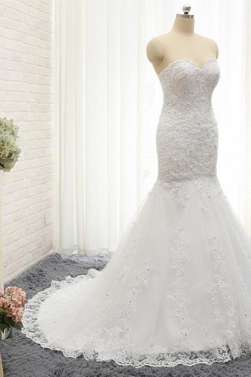TsClothzone Affordable Strapless Tulle Lace Wedding Dress Sleeveless Sweetheart Bridal Gowns with Appliques On Sale_4