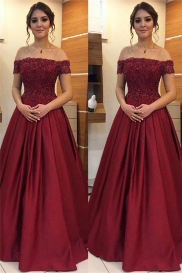 Maroon Off-the-Shoulder Applique Prom Dresses | Sparkly Beads Ruffles Sleeveless Sexy Evening Dresses_1