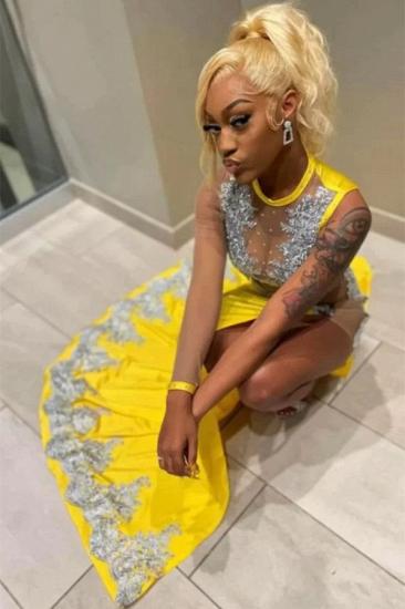 Fabulous Yellow Jewel Floor Length A-Line Mermaid Prom Dress_1