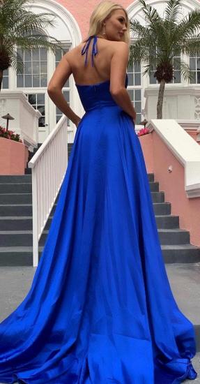 Spaghettibügel Glänzendes königsblaues Ballkleid mit hohem Split | Sexy Prinzessin Abendkleid mit V-Ausschnitt online_5