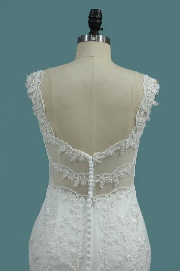 TsClothzone Elegantes Meerjungfrau-Hochzeitskleid mit V-Ausschnitt, Tüll, weiße Spitzenapplikationen, Perlenstickerei, Brautkleider Online_5