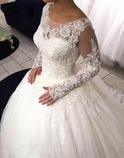 Long Sleeve Lace Ball Gown Wedding Dress Tulle Sweep Train Bridal Gowns_2