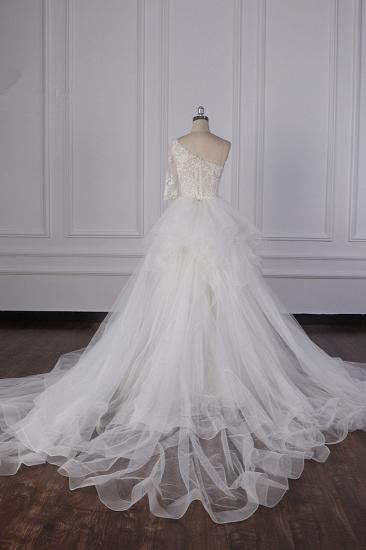 TsClothzone Glamorous Sheath Lace Tulle Wedding Dress One-Shoulder 3/4 Sleeve Appliques Bridal Gowns Online_3