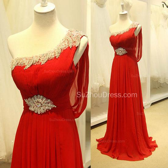 Red One Shoulder Crystal Chiffon Long Prom Dreses Sheer Back Cheap Grad Dresses_3