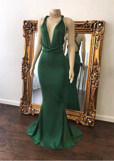 2022 Schönes Meerjungfrau-formales Kleid bodenlanges grünes langes Abendkleid mit V-Ausschnitt