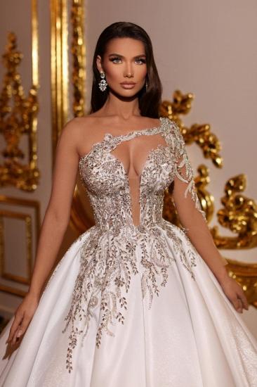 Elegant wedding dress V neckline | Satin Wedding Dresses Princess_3