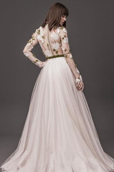 Lace Long Sleeve Floral A-line Wedding Dresses | Pleated Tulle Bridal Gowns Online_2