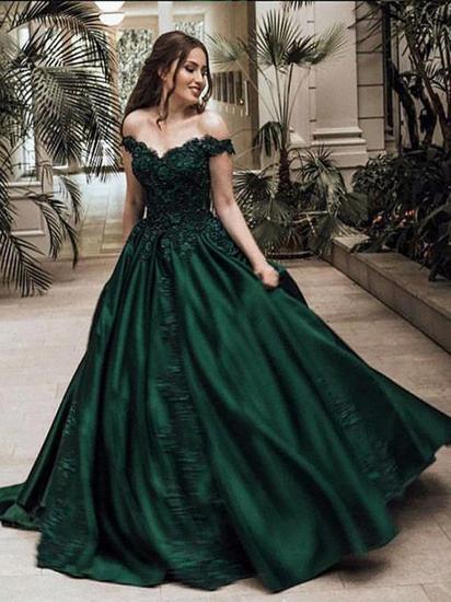Dark Green Off the Shoulder Appliques Evening Dresses | 2022 Ball Gown Formal Dresses_3