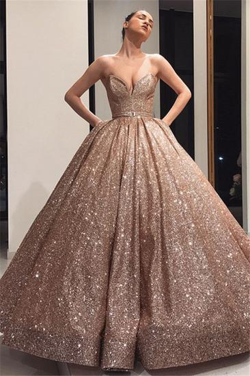 Charming Strapless Sleeveless Ball Gown Sweep Train Prom Dresses_1