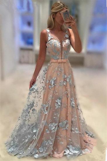 Sleeveless Appliques 2022 Prom Dresses Baby Pink Blue Flowers Illusion Formal Evening Dress
