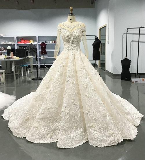 TsClothzone Elegant Jewel Longsleeves White Wedding Dresses With Appliques A-line Ruffles Lace Bridal Gowns On Sale_3