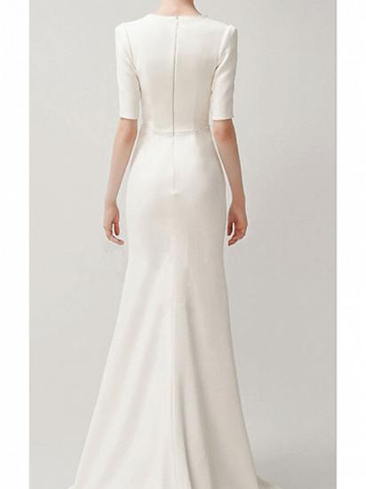 Vintage Meerjungfrau Hochzeitskleid Jewel Satin Kurzarm Formal Plus Size Brautkleider Sweep Train_3