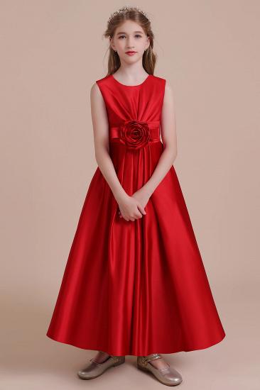Elegant A-line Ankle Length Flower Girl Dress | Chic Satin Little Girls Dress for Wedding