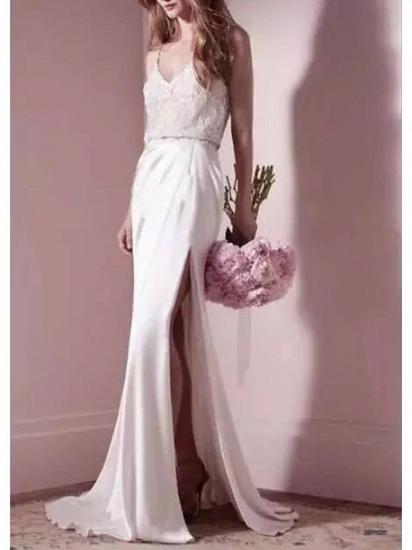 Meerjungfrau-Hochzeitskleid mit V-Ausschnitt, Satin-Spaghetti-Trägern, Brautkleidern, formal, einfach, in Übergröße mit Sweep-Zug