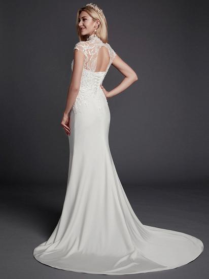 Sexy See-Through Mermaid Wedding Dress High-Neck Lace Satin Sleeveless Bridal Gowns Illusion Detail Backless with Court Train_2