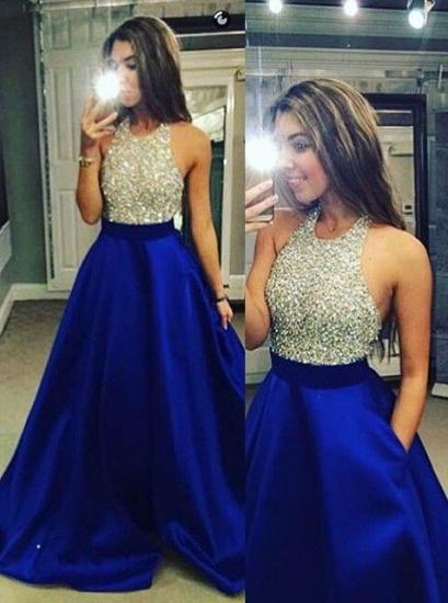 New Arrival Halter Beading Prom Dress Latest A-Line Sweep Train Formal Occasion Dress_5