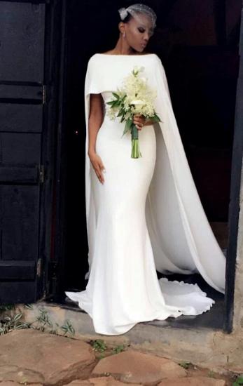 Simple Mermaid Wedding Dresses with Cape | 2022 Elegant Bateau Bridal Gowns Cheap_3