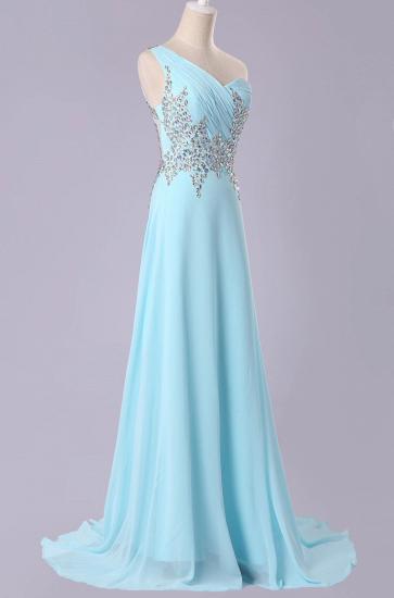 Light Blue Chiffon 2022 Prom Dresses with Crystals One  Shoulder Sheer Back Popular Evening Dresses_1