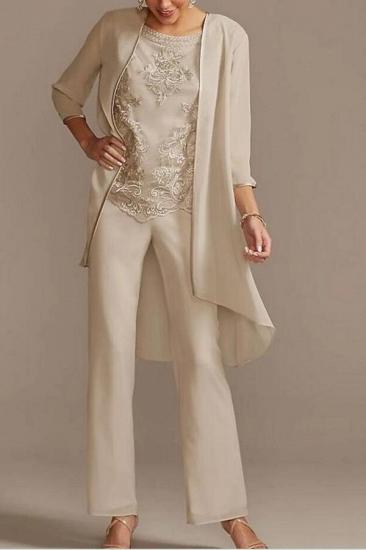 Pantsuit Mother of the Bride Dress Floor Length Chiffon Lace 3/4 Length Sleeve_1