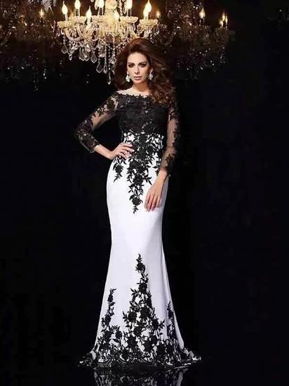 Sexy Mermaid Wedding Dress Bateau Lace Tulle Lace Long Sleeves Bridal Gowns with Sweep Train_1