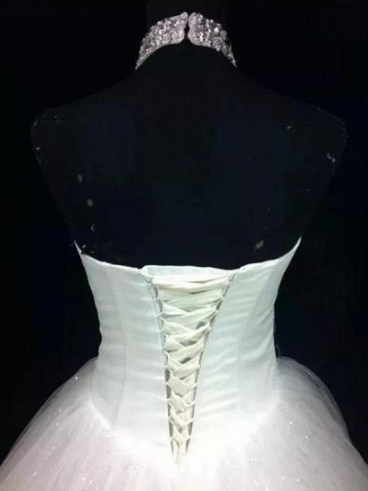 Sequin Ball Gown Sleeveless Floor-Length Beading Tulle Halter Wedding Dresses_4