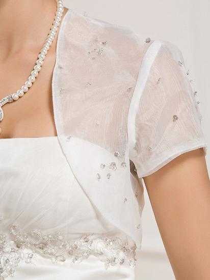 Erschwingliches Brautkleid in A-Linie für Prinzessinnen, trägerlose, ärmellose Brautkleider aus Organza-Satin mit Hofzug_9