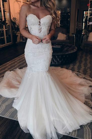 Affordable Strapless Tulle Lace Wedding Dress | Chic Mermaid Sleeveless Long Dress For Wedding