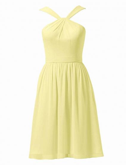 Yellow Knee Length Y-Neck Short Chiffon Bridesmaid Dress_4