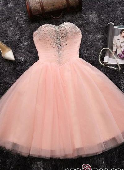 Beads Sequins Short Homecoming Dresses | Sweetheart Coral Pink Hoco Dress_2