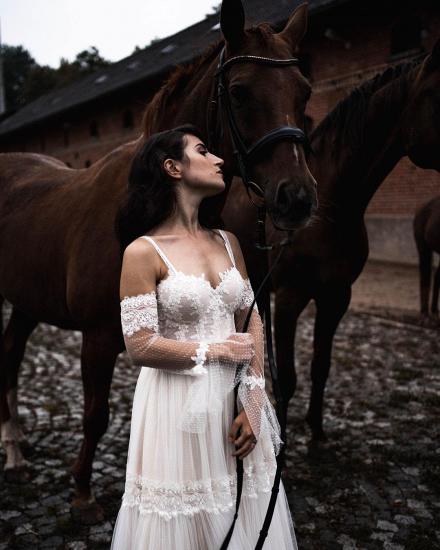 Charming Strap White Tulle Simple Wedding Dress Sleeveless Sweetheart Erin Casual Bridal Dress_3
