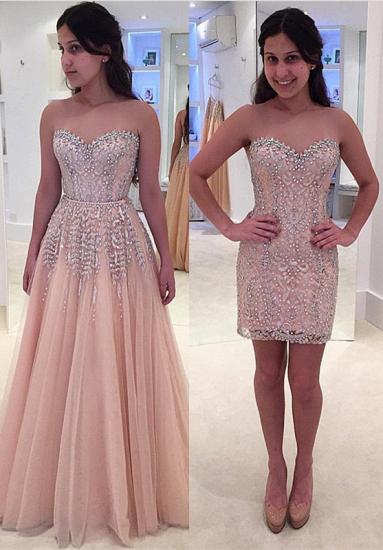 Gorgeous Beads Pink Detachable Formal Evening Dress 2022 Sleeveless Sweetheart Prom Dress_1