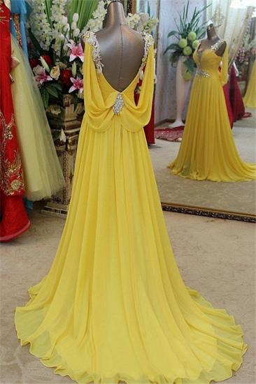 Affordable Yellow Spaghetti Strap Open Back Prom Dresses | Sleeveless Applique Evening Dresses with Beads_2