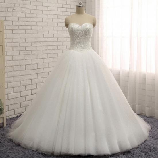 TsClothzone Chic Sweetheart Pearls White Wedding Dresses A-line Tulle Ruffles Bridal Gowns Online_7