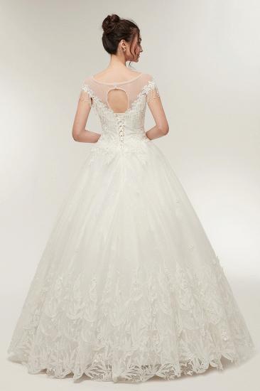 YVETTE | A-line Cap Sleeves Scoop Floor Length Lace Appliques Wedding Dresses with Crystals_7