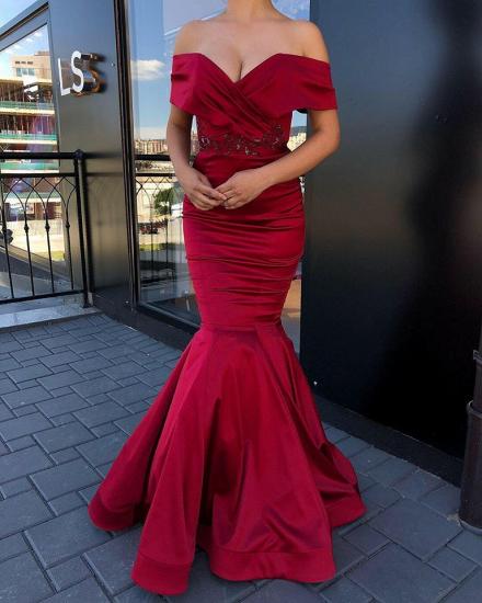 Gorgeous Off-the-shoulder Burgundy Jewel Mermaid Prom Dress_2